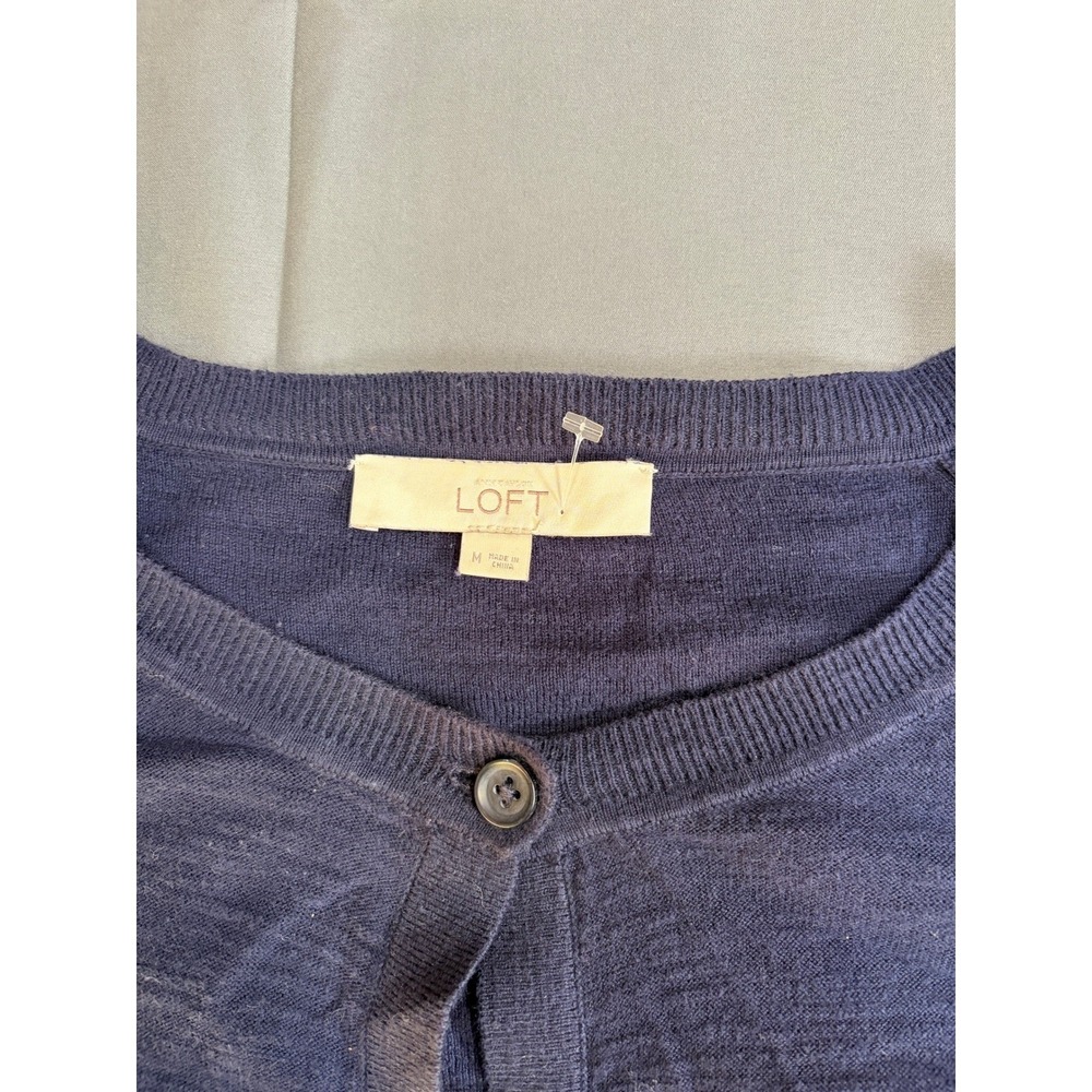 Loft Womens Navy Blue 100% Cotton Button Front Cardigan Sweater 3/4 Sleeve, M - Picture 7 of 14